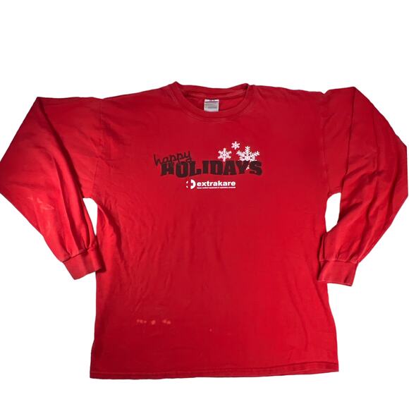 Gildan Men's Long Sleeve Crew Neck Tee Shirt Size Large Red 100% Cotton Holiday - Picture 1 of 12